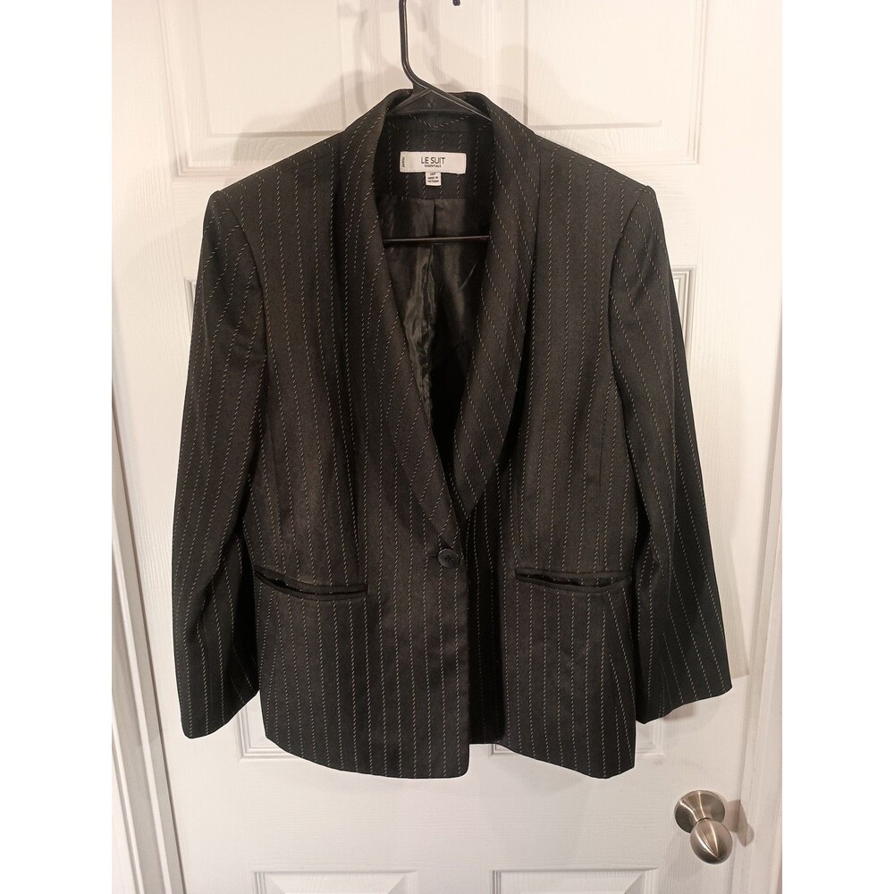 Le Suit Blazer Jacket Size 14P Black And White Stripe Lightweight